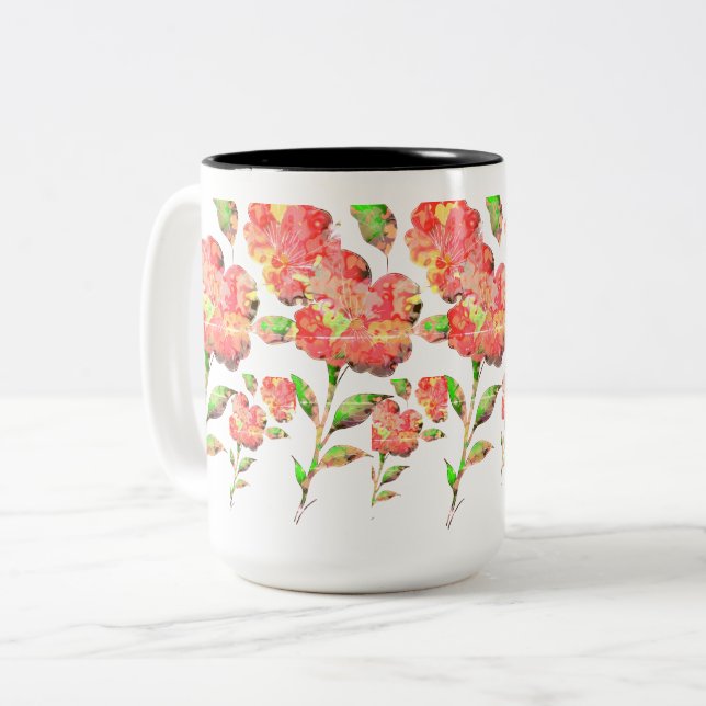 Tasse 2 Couleurs Aquarelle Florale (Devant gauche)