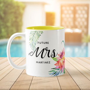 Tasse 2 Couleurs Aquarelle florale tropicale future Mme Palm Leaf
