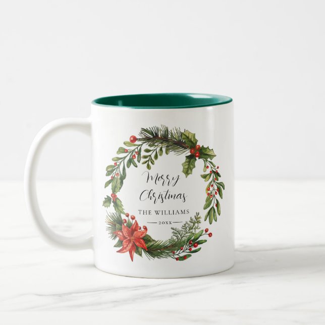 Tasse 2 Couleurs Aquarelle Florale Verdure Famille Noël Personnalis (Gauche)