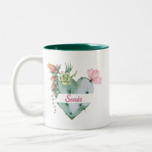 Tasse 2 Couleurs Aquarelle Flower Heart & Nom personnalisé