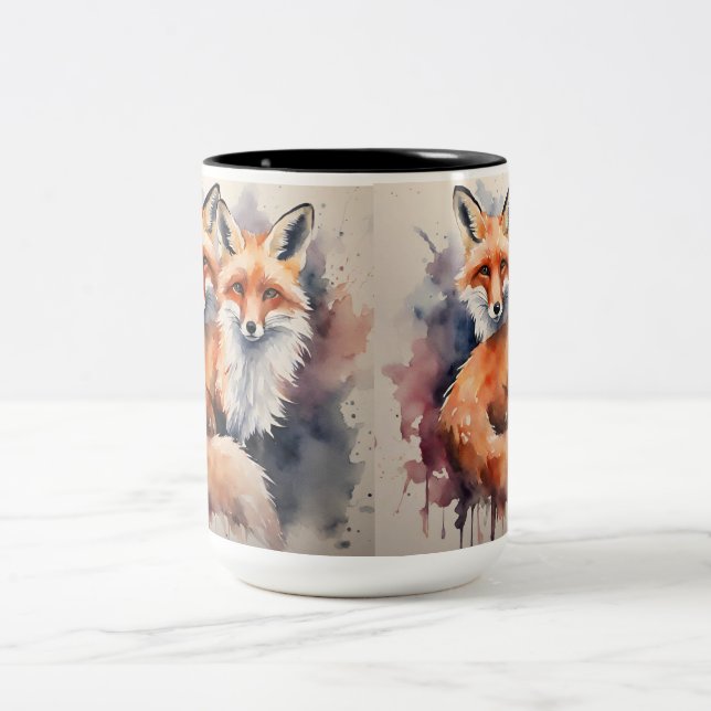 Tasse 2 Couleurs Aquarelle Fox Duo (Centre)