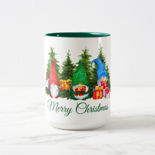 Tasse 2 Couleurs Aquarelle Gnomes Vert Joyeux Noël