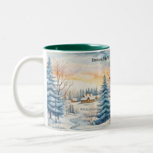 Tasse 2 Couleurs Aquarelle Hutte d'hiver de flocon de neige dans la