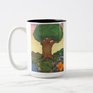 Tasse 2 Couleurs Aquarelle Illustration Arbre Vie Imaginaire Art Am