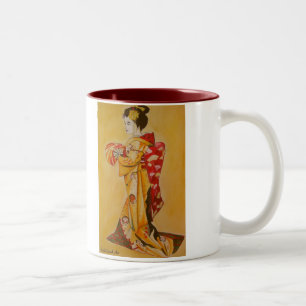 Tasse 2 Couleurs aquarelle japonaise Geisha peinture d'art original