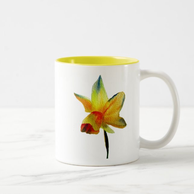 Tasse 2 Couleurs Aquarelle jonquille jaune art Fleur de printemps (Droit)