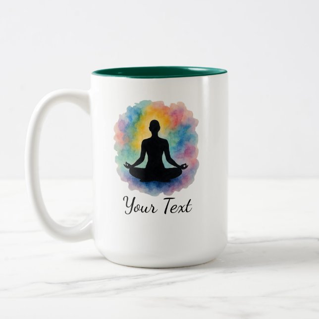 Tasse 2 Couleurs Aquarelle Lotus Pose personnalisée Aura Yoga (Gauche)