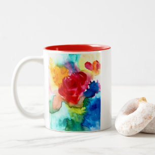 Tasse 2 Couleurs Aquarelle magnifique art rose abstrait