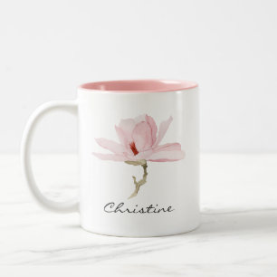Tasse 2 Couleurs Aquarelle Magnolia Blossom avec votre nom