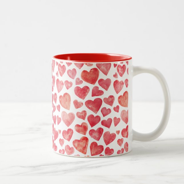 Tasse 2 Couleurs Aquarelle mignonne Coeurs de Saint-Valentin (Droit)