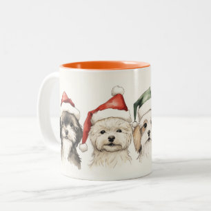 Tasse 2 Couleurs Aquarelle mignonne fourrage de chien et Noël brill