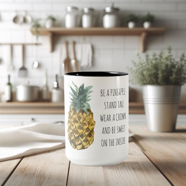 Tasse 2 Couleurs Aquarelle moderne ananas et citation amusante posi (Créateur téléchargé)