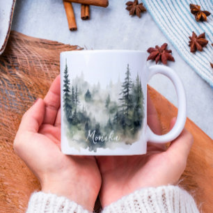 Tasse 2 Couleurs Aquarelle moderne Cuisine Foggy Pine Forest