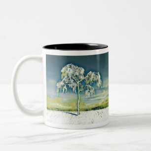 Tasse 2 Couleurs Aquarelle moderne des arbres enneigés colorés