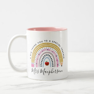 Tasse 2 Couleurs Aquarelle moderne Rainbow Teacher Merci Cadeau