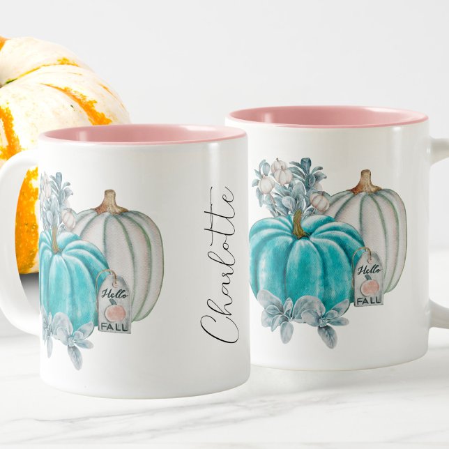 Tasse 2 Couleurs Aquarelle modifiable Bleu rose Nom du Citrouille A (Créateur téléchargé)