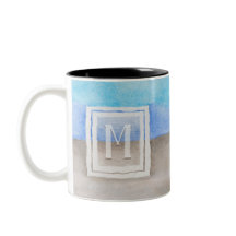#Aquarelle #Monogramme #Mer & Sable Bleu et Tan