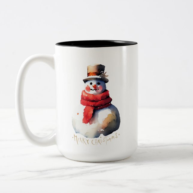 Tasse 2 Couleurs Aquarelle Noël Snowman (Gauche)
