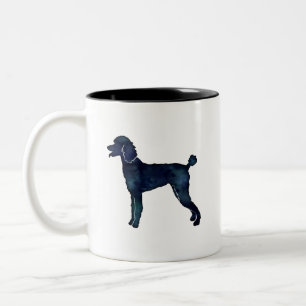 Tasse 2 Couleurs Aquarelle noire de caniche Silhouette