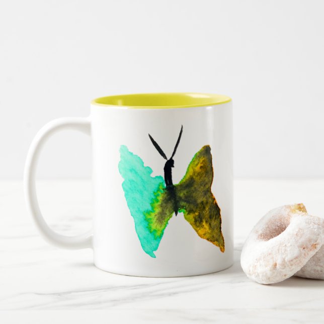 Tasse 2 Couleurs Aquarelle papillon aqua joli (Avec donut)
