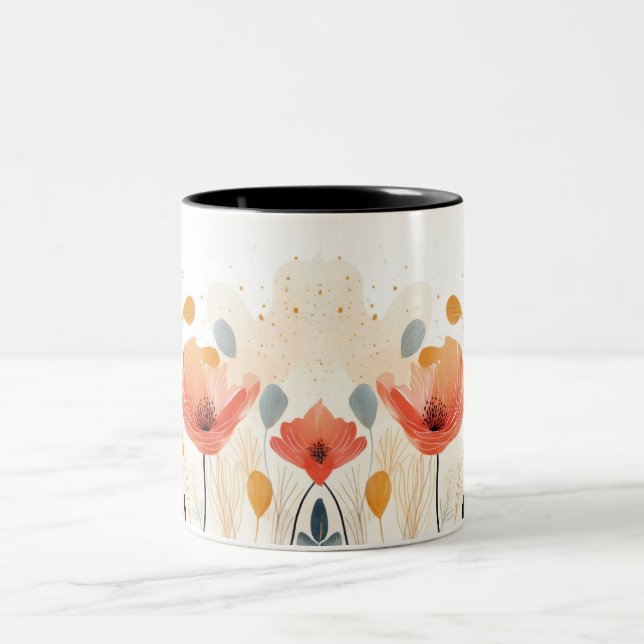 Tasse 2 Couleurs Aquarelle peinture de pavot rouge (Centre)