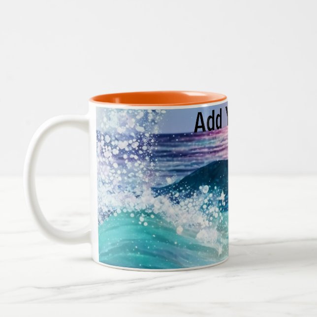 Tasse 2 Couleurs Aquarelle personnalisée Blue Ocean Wave Photo avec (Gauche)