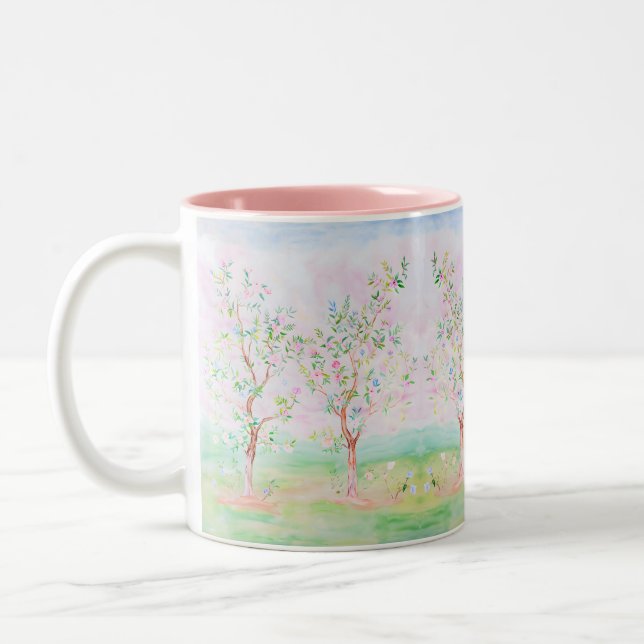 Tasse 2 Couleurs Aquarelle Preppy jolie Chinoiserie rose (Gauche)