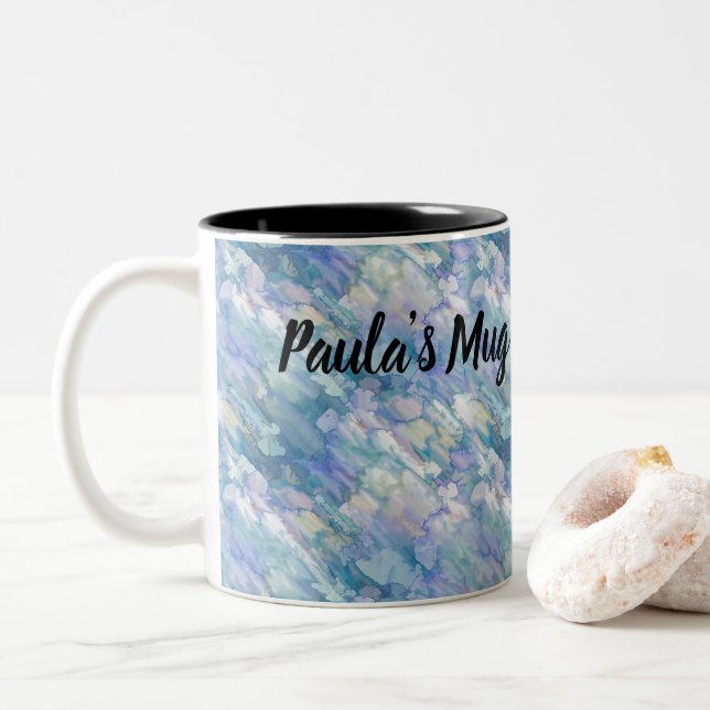 Tasse 2 Couleurs Aquarelle Retro Bleu pourpre Motif Raindrop (Avec donut)