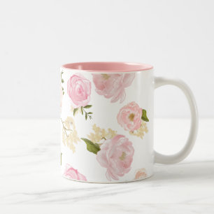 Tasse 2 Couleurs Aquarelle romantique Peonies blanches Motif floral