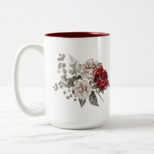 Tasse 2 Couleurs Aquarelle Rose Bouquet de printemps et citation d'