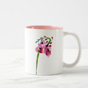 Tasse 2 Couleurs Aquarelle rose fleurie verbasque fleur rousse