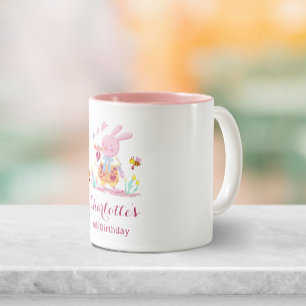 Tasse 2 Couleurs Aquarelle rose lapin dans l'Anniversaire de enfant