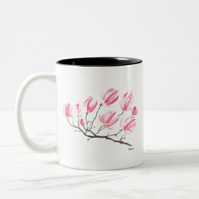 Tasse 2 Couleurs Aquarelle rose Magnolia Nature Botanique Floral (Gauche)