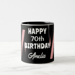 Tasse 2 Couleurs Aquarelle Rose Noir Élégant 70e Joyeux Anniversair