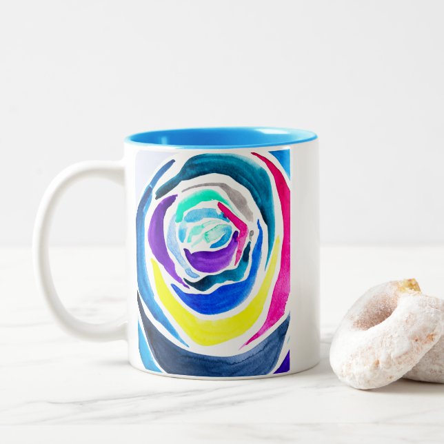 Tasse 2 Couleurs Aquarelle rose pop art bleu (Avec donut)