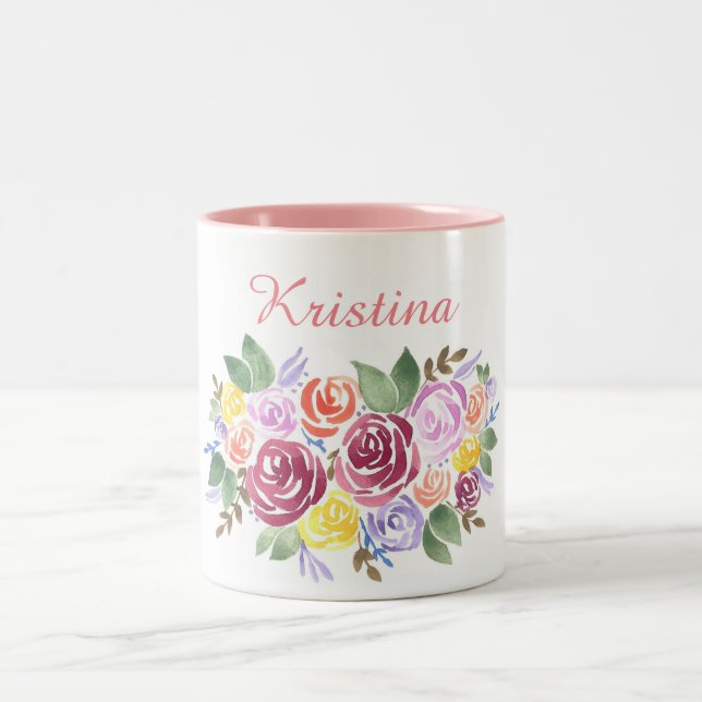 Tasse 2 Couleurs Aquarelle Rose Wreath (Centre)