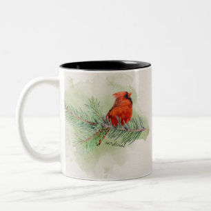 Tasse 2 Couleurs Aquarelle rustique doux cardinal rouge