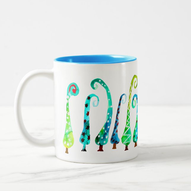 Tasse 2 Couleurs Aquarelle simienne arbres de Noël (Gauche)