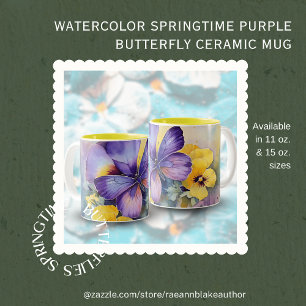 Tasse 2 Couleurs Aquarelle Springtime Purple Papillon en céramique 