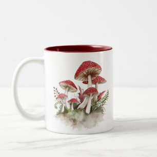 Tasse 2 Couleurs Aquarelle Toadstool rouge Champignons