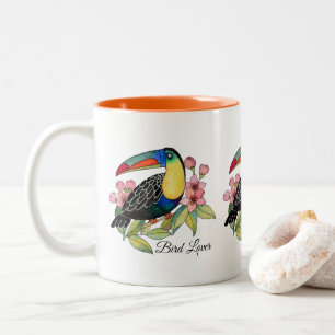 Tasse 2 Couleurs Aquarelle Toucan Bird Avec Fleurs