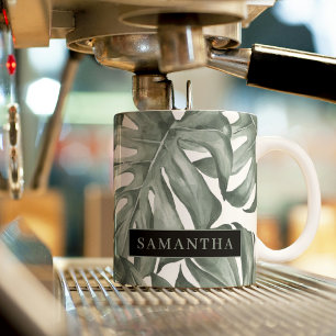 Tasse 2 Couleurs Aquarelle tropicale Oasis moderne Feuille Motif