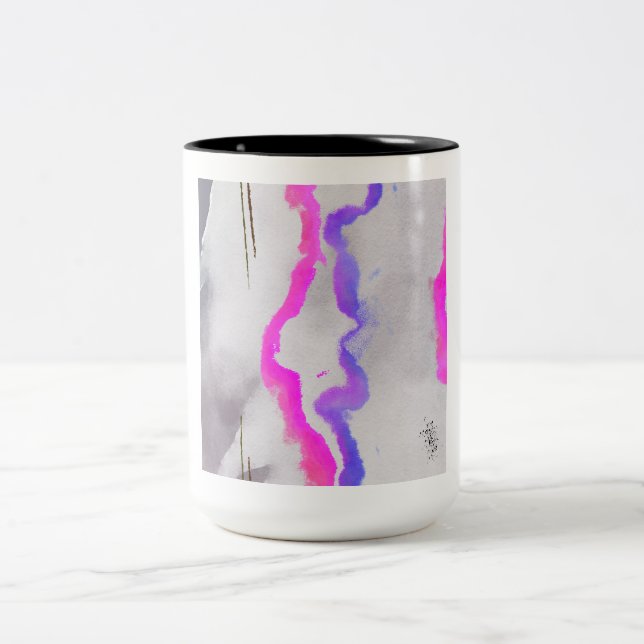 Tasse 2 Couleurs Aquarelle violet et rose Abstrait (Centre)