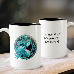 Tasse 2 Couleurs Aquarius Turquoise et noir Aquarelle Zodiac