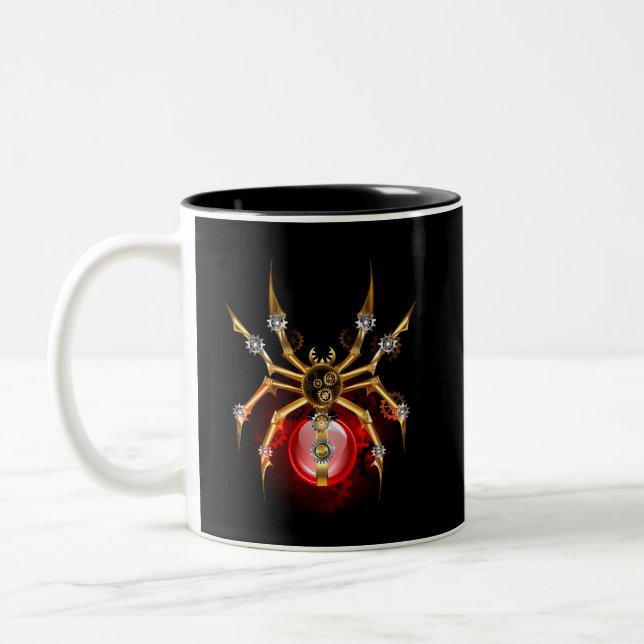 Tasse 2 Couleurs Araignée steampunk sur fond noir (Gauche)