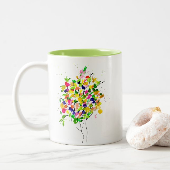 Tasse 2 Couleurs Arbre abstrait couleur aquarelle (Avec donut)