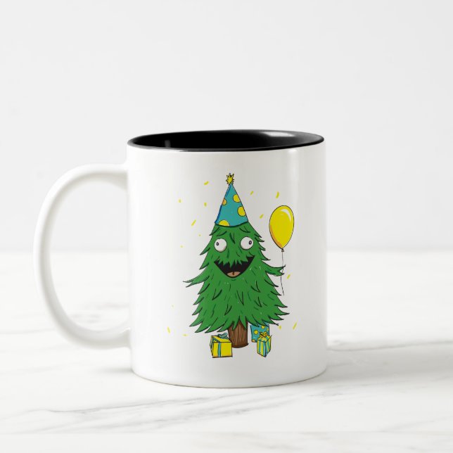 Tasse 2 Couleurs Arbre d'anniversaire de Noël (Gauche)