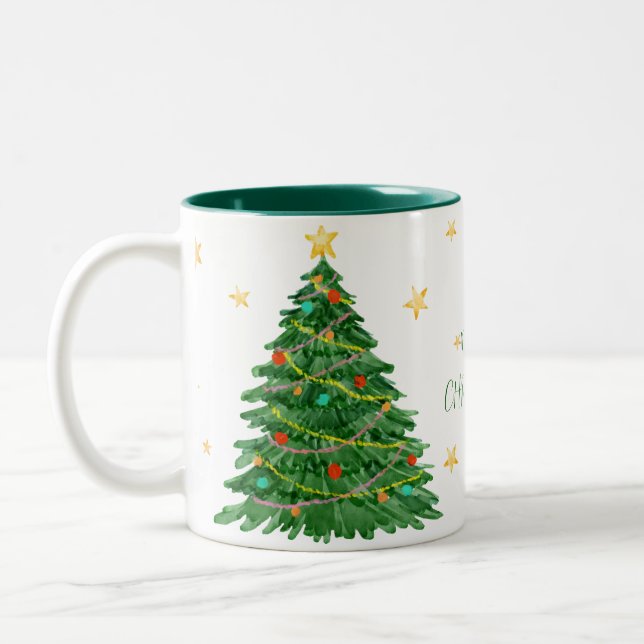 Tasse 2 Couleurs Arbre d'aquarelle Joyeuse Musique de Noël (Gauche)