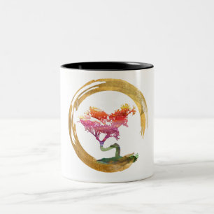 Tasse 2 Couleurs Arbre de bonsaïs. Cercle d'Enso de zen. Art