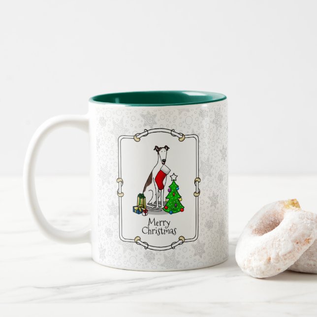 Tasse 2 Couleurs Arbre de Noël 2 Greyhound (blanc broché) Chien Amu (Avec donut)